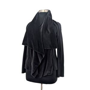 Indigenous L Black Cardigan Velvet Open Waterfall Art To Wear Organic Cotton